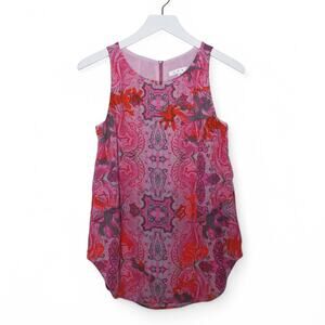 CAbi Style #127 Printed Jubilee Top Pink & Red Floral Blouse Top - Size XS